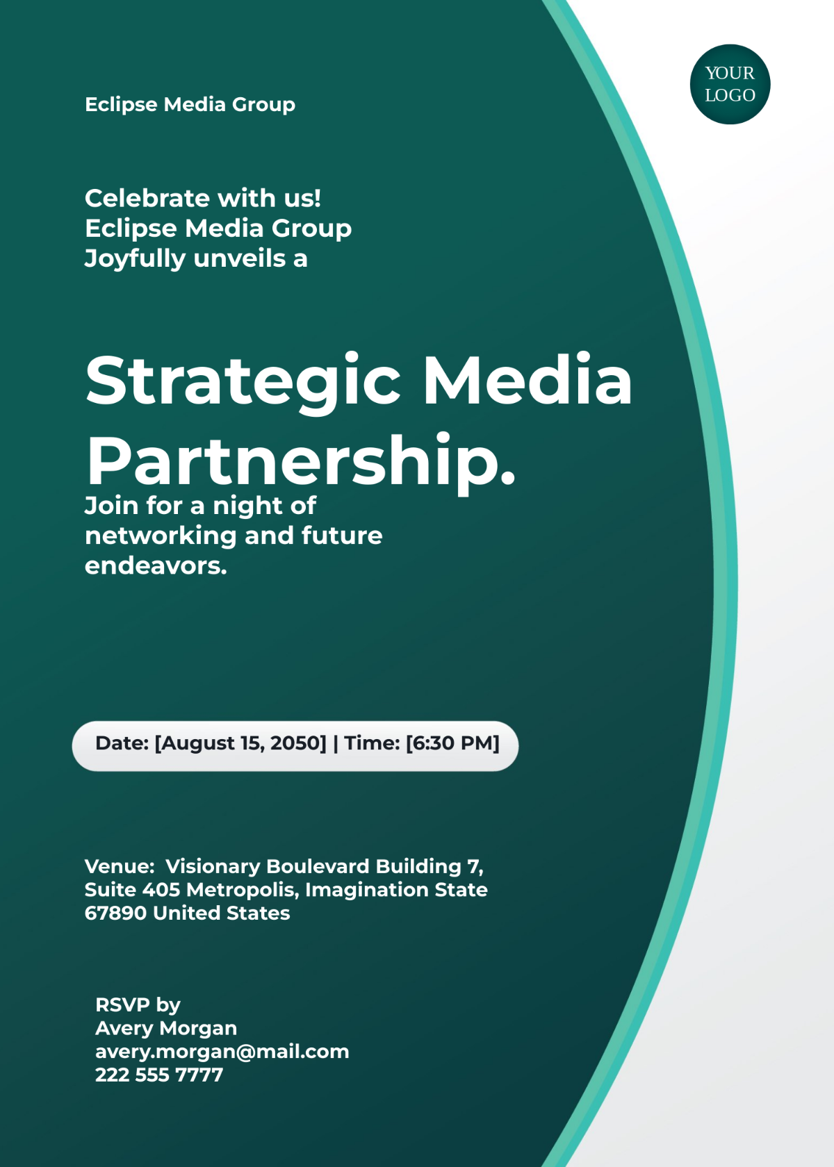 Free Media Partnership Announcement Invitation Card Template to Edit Online
