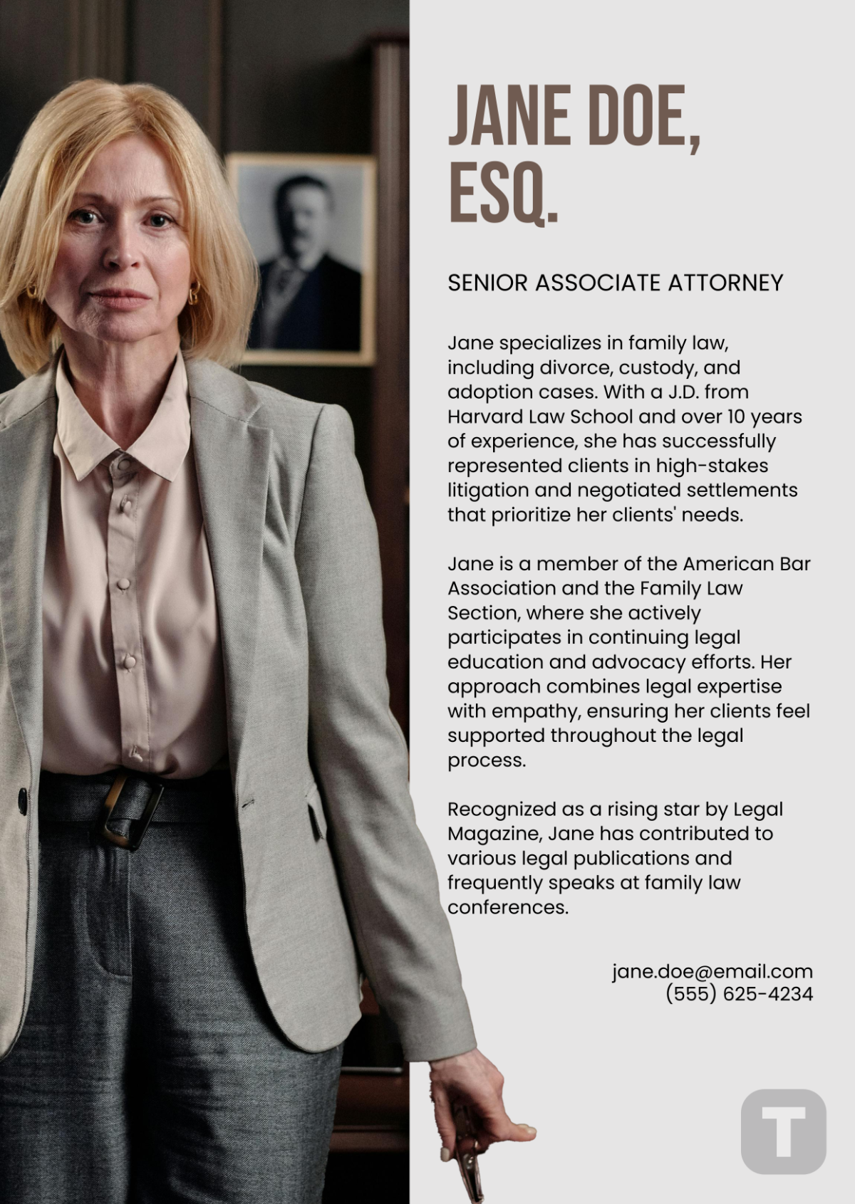 Free Minimalist Legal Professional Bio Template to Edit Online