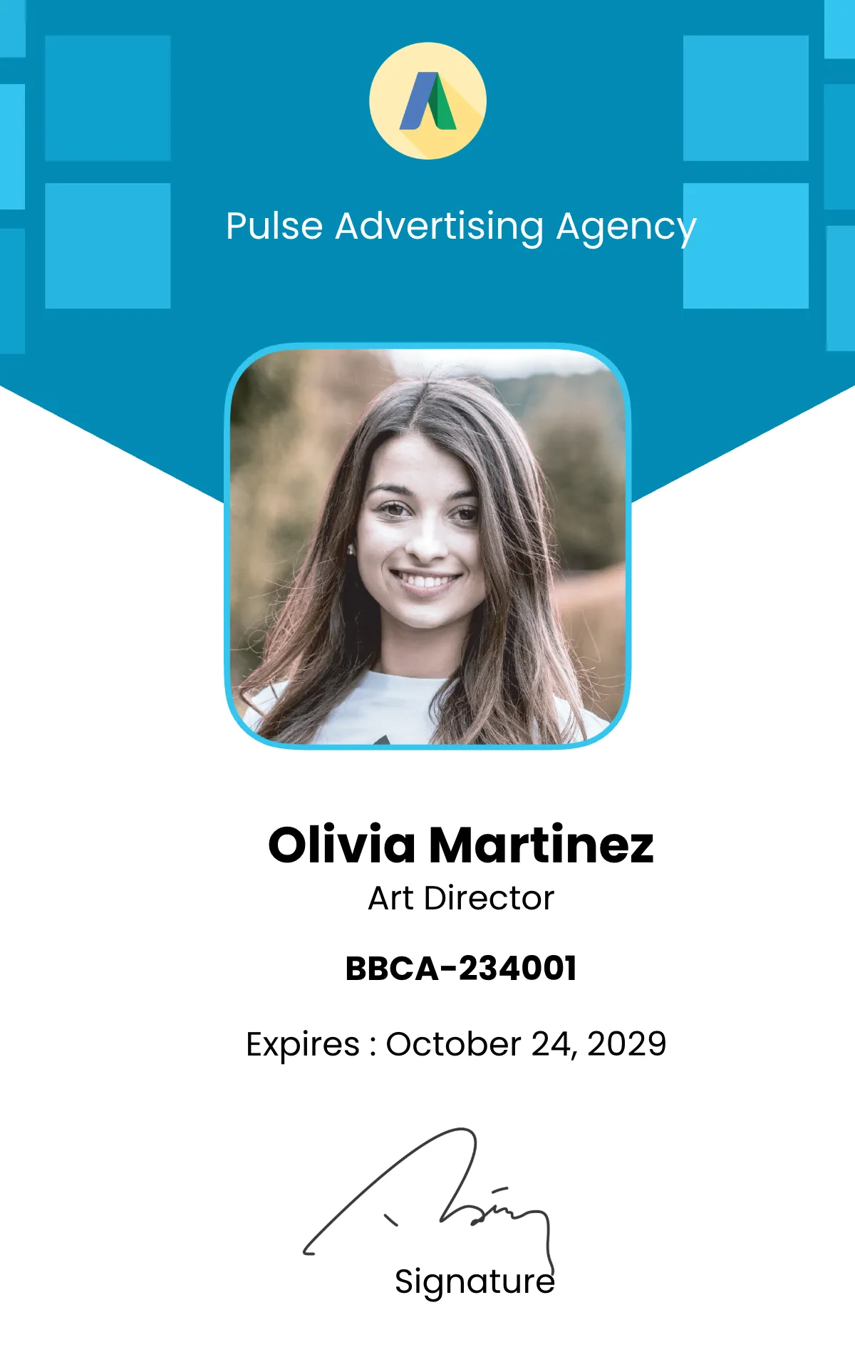 Free Modern Advertising agency ID Card Template to Edit Online