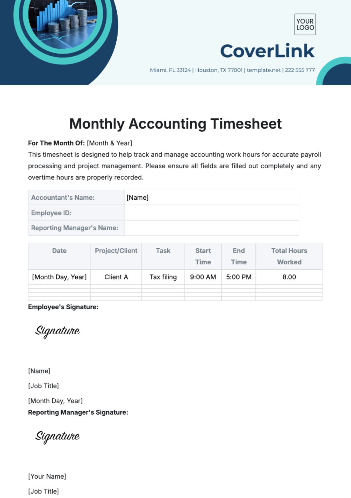 Free Monthly Accounting Timesheet Template to Edit Online