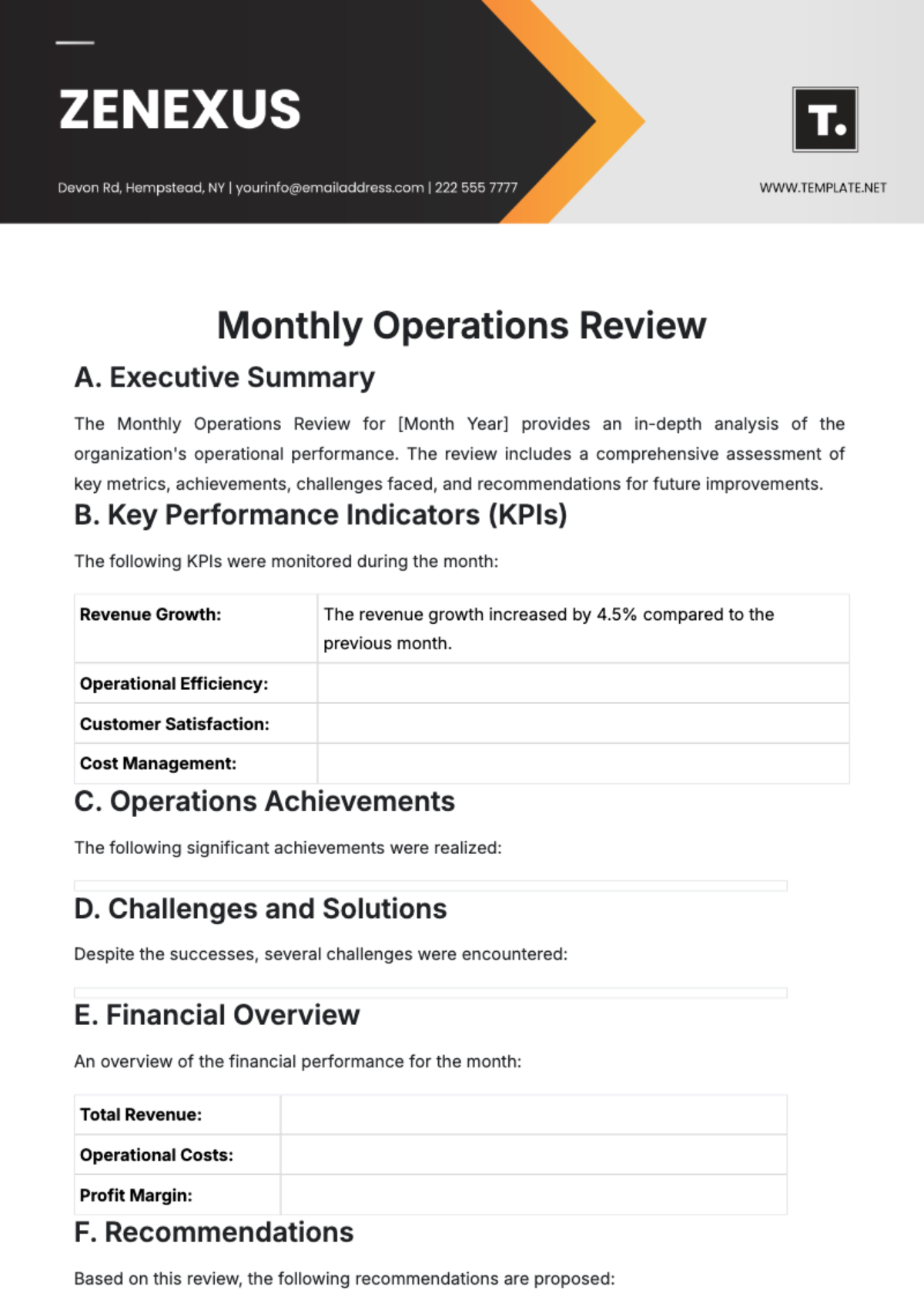 Free Monthly Operations Review Template to Edit Online
