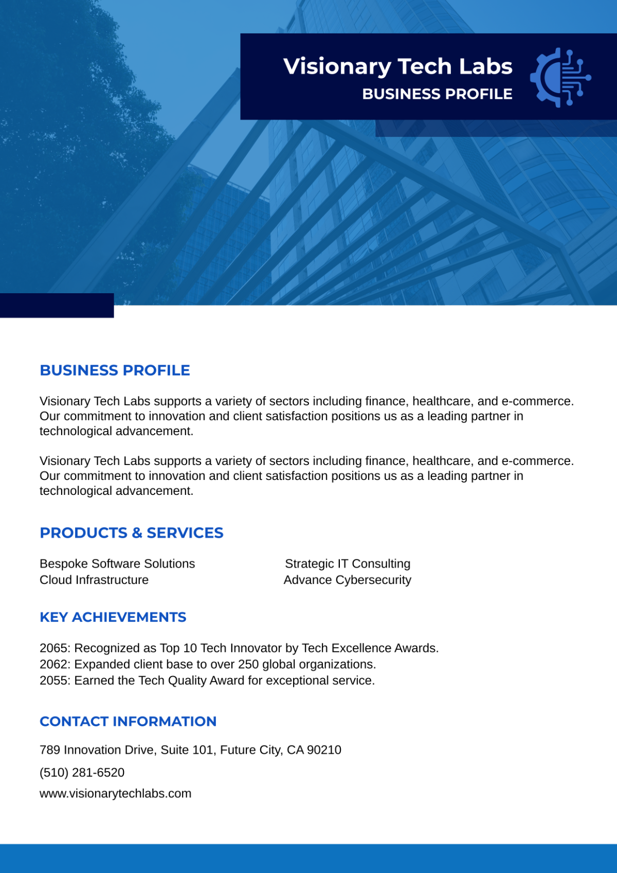 One Page Business Profile Template