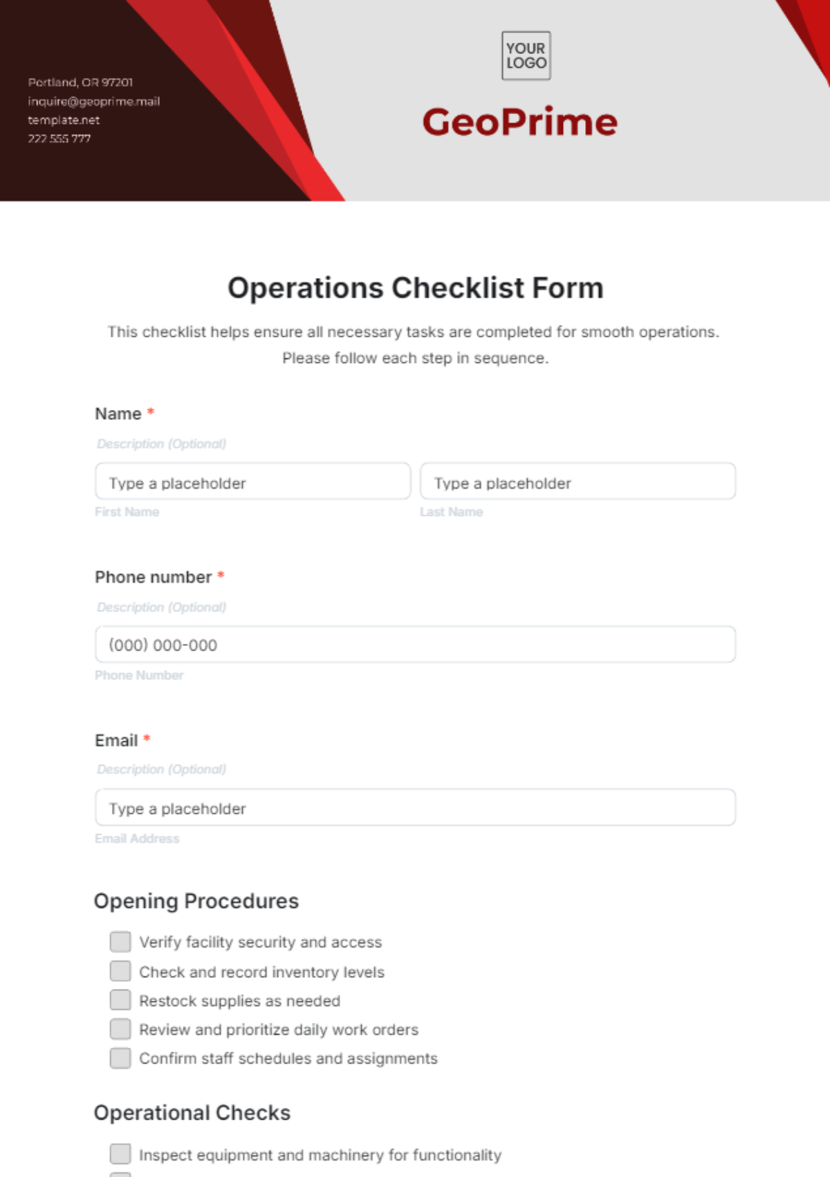 Free Operations Checklist Template to Edit Online