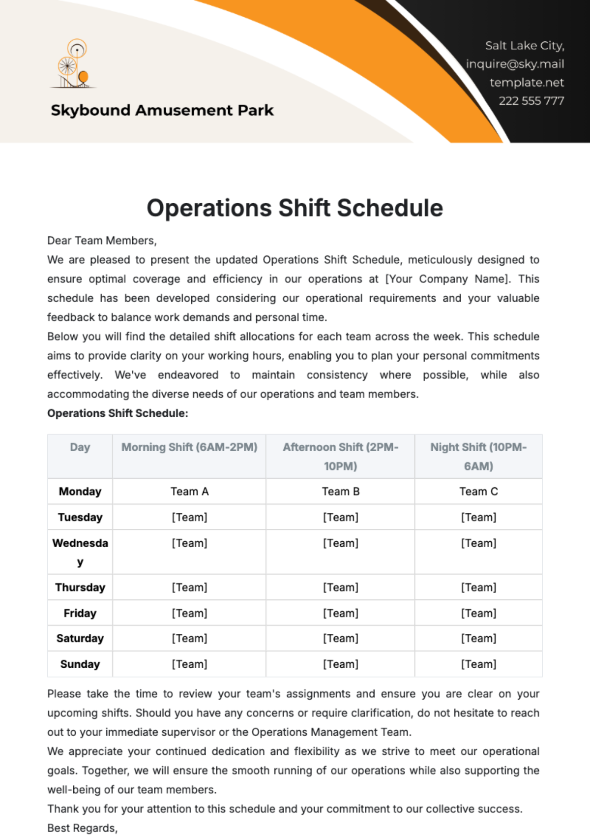 Free Operations Shift Schedule Template to Edit Online