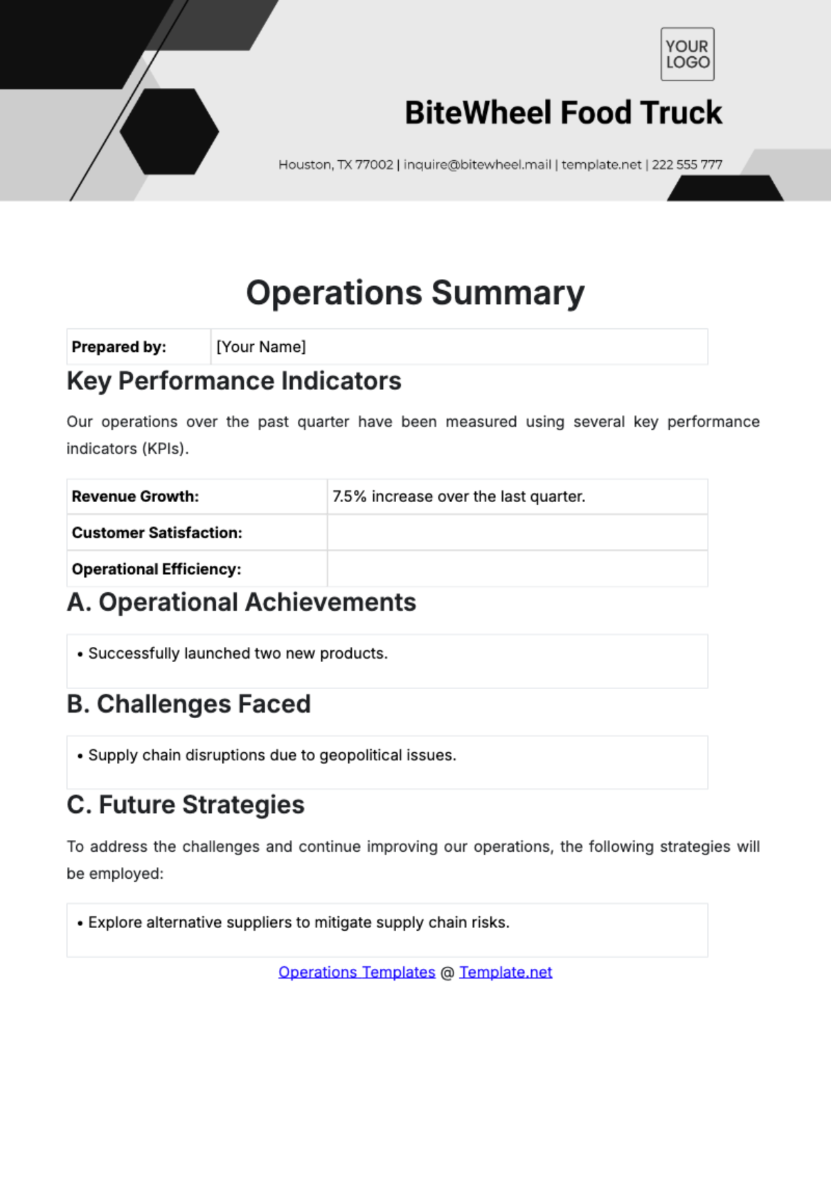 Free Operations Summary Template to Edit Online