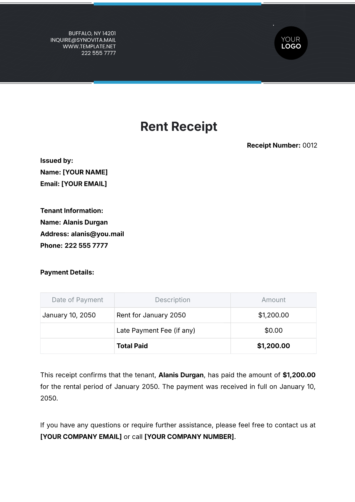 Rent Receipt Template