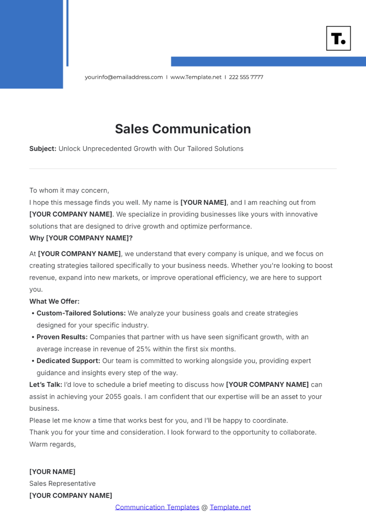 Free Sales Communication Template to Edit Online