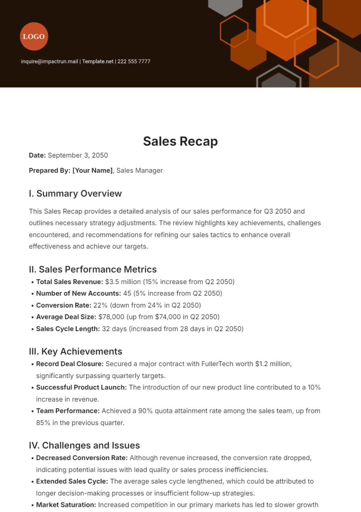 Free Sales Recap Template to Edit Online