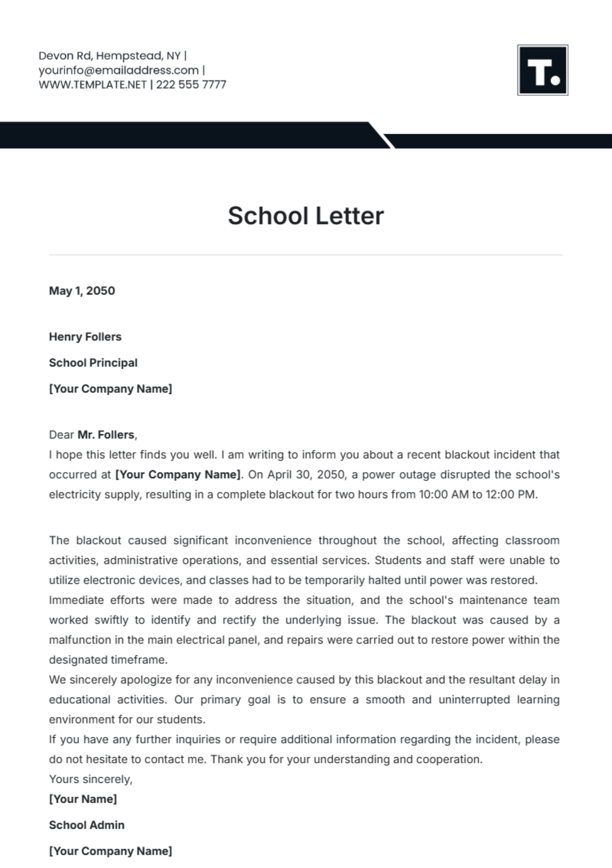 School Letter Template