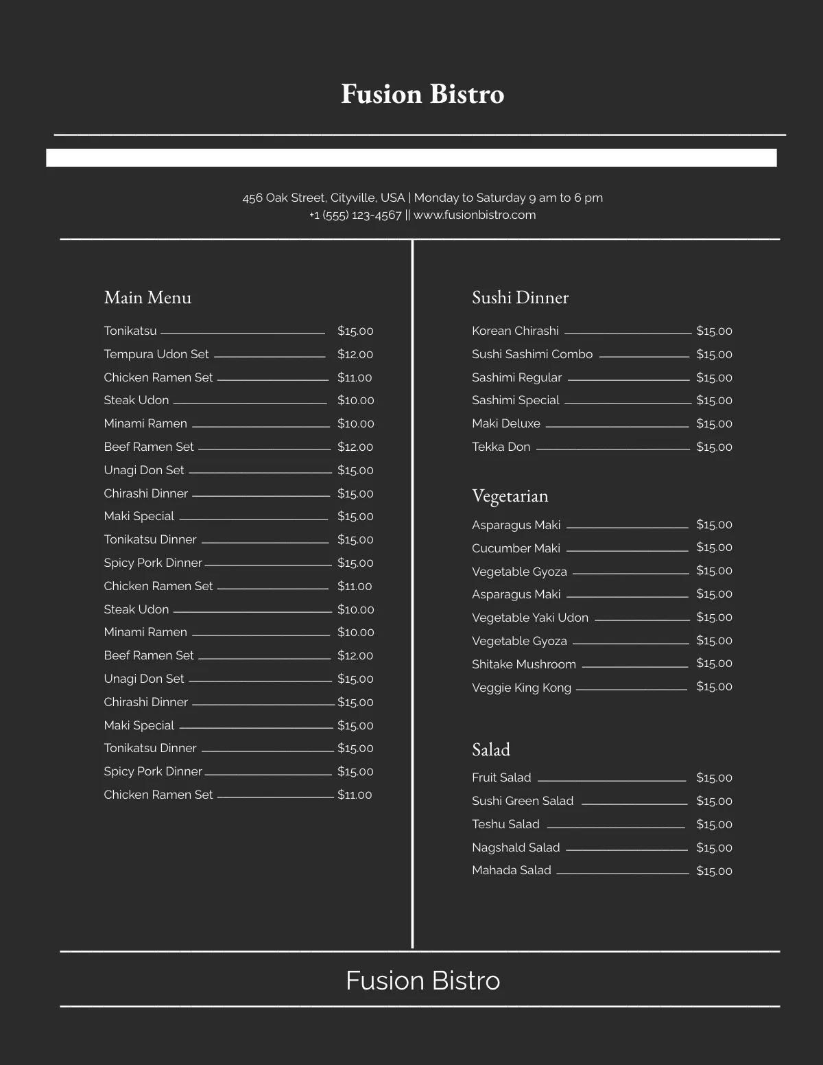 Free Simple Asian Restaurant Menu Template