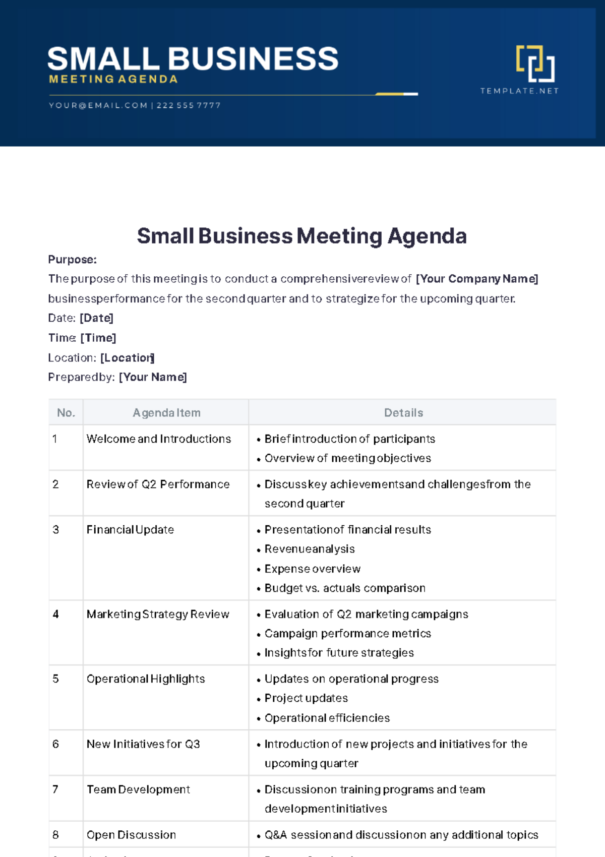 Small Business Meeting Agenda Template