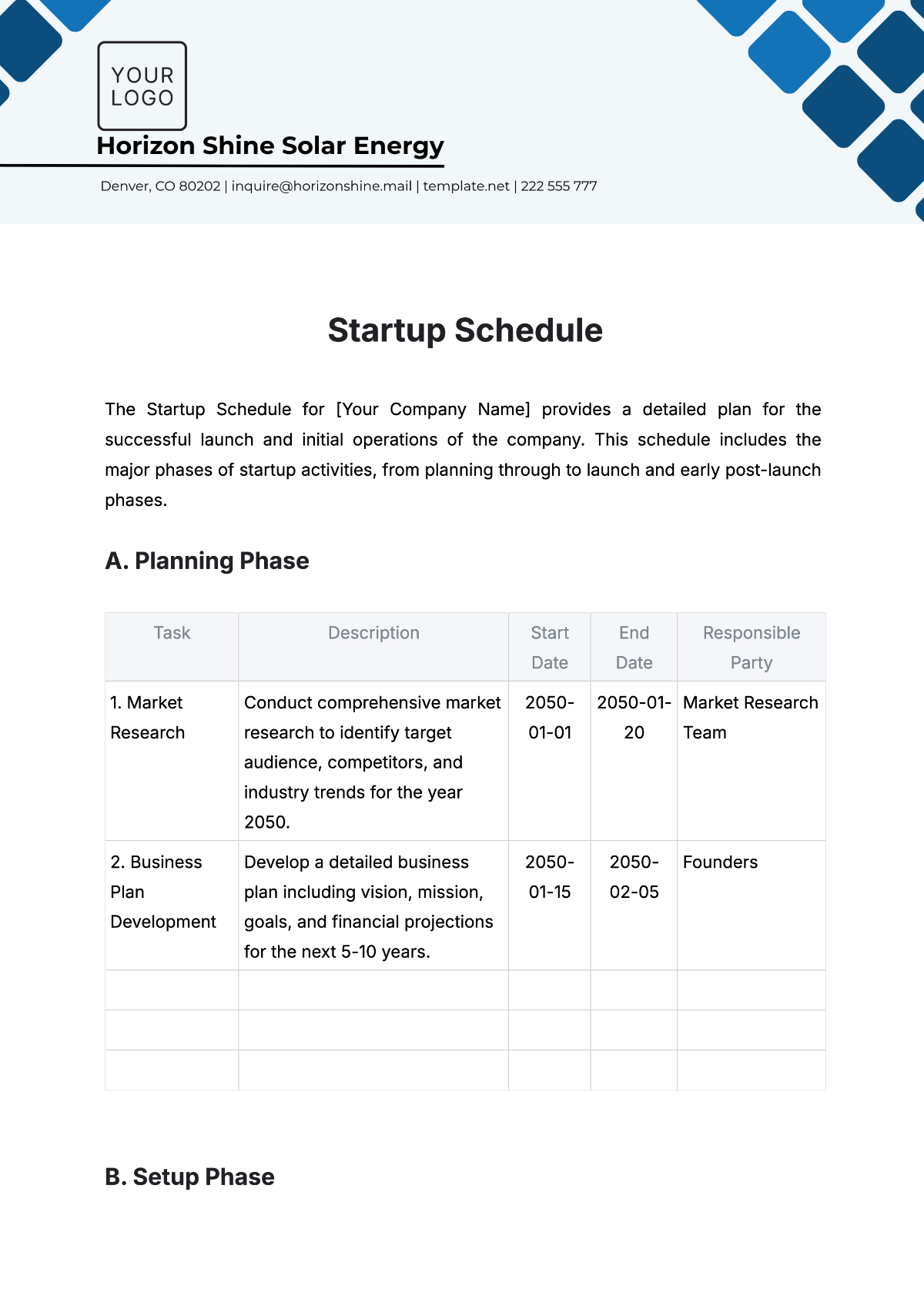 Free Startup Schedule Template to Edit Online