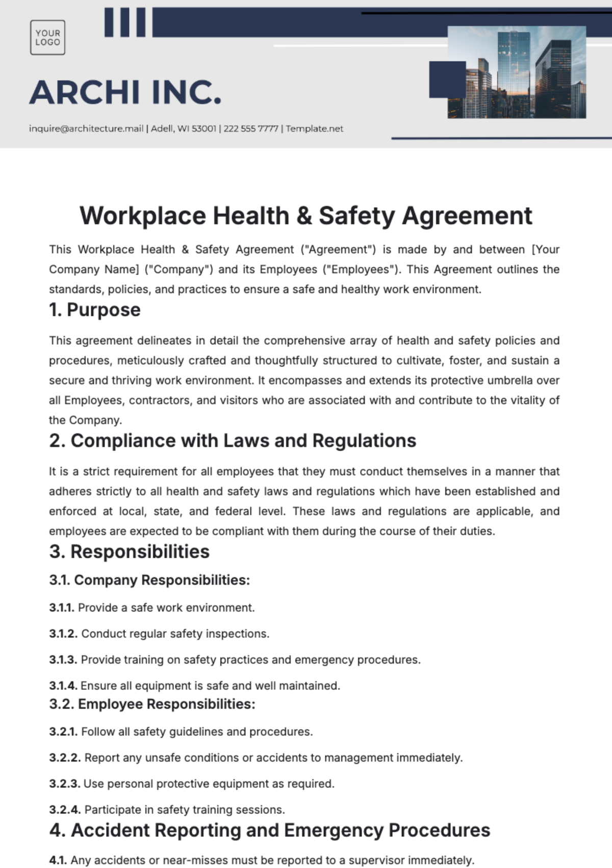 Free Workplace Health %26 Safety Agreement Template to Edit Online