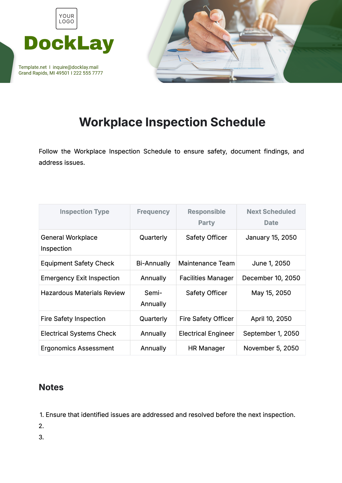 Free Workplace Inspection Schedule Template to Edit Online